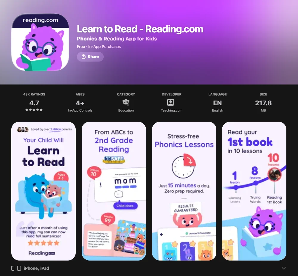 Reading.com App Screenshot.
