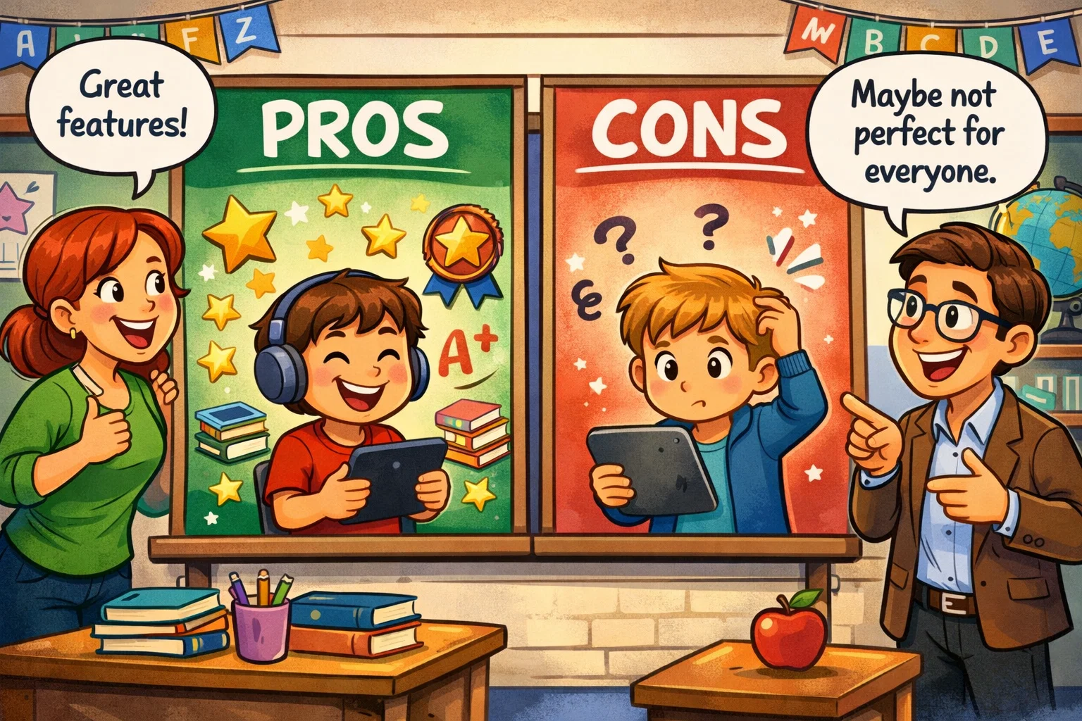 Pros and cons comparison of Reading Eggs vs Starfall reading apps.

