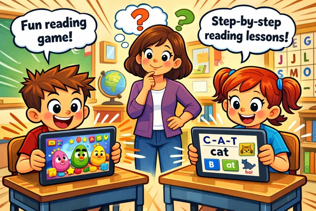 Reading Eggs vs Lexia Core5 reading programs comparison with kids using learning apps.