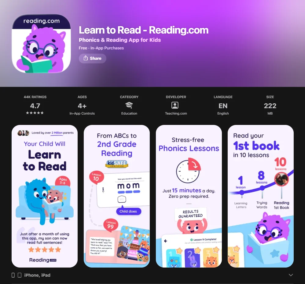  Screenshot of Reading.com App
