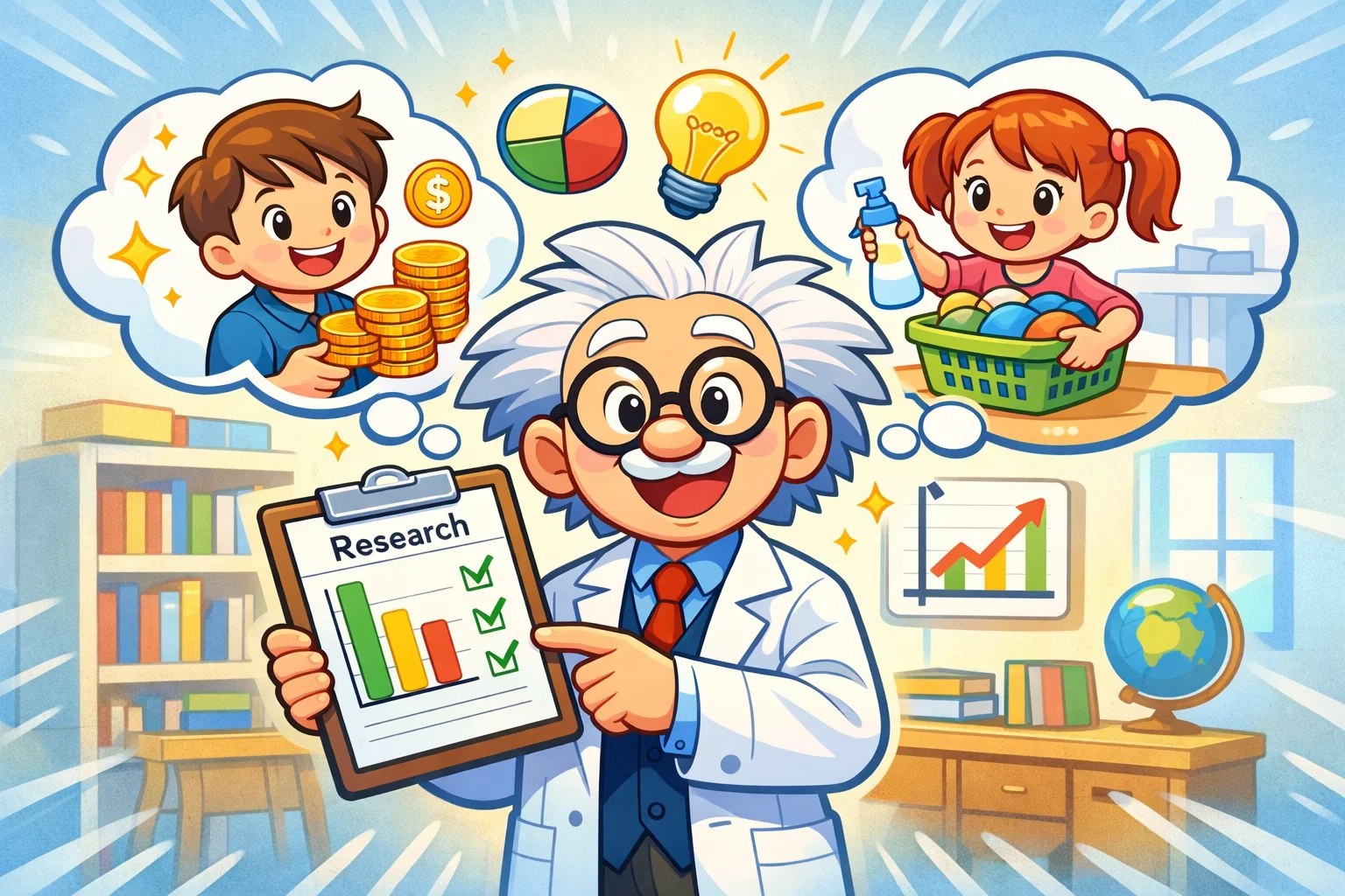 Research on paid vs unpaid chores with charts and child motivation examples.