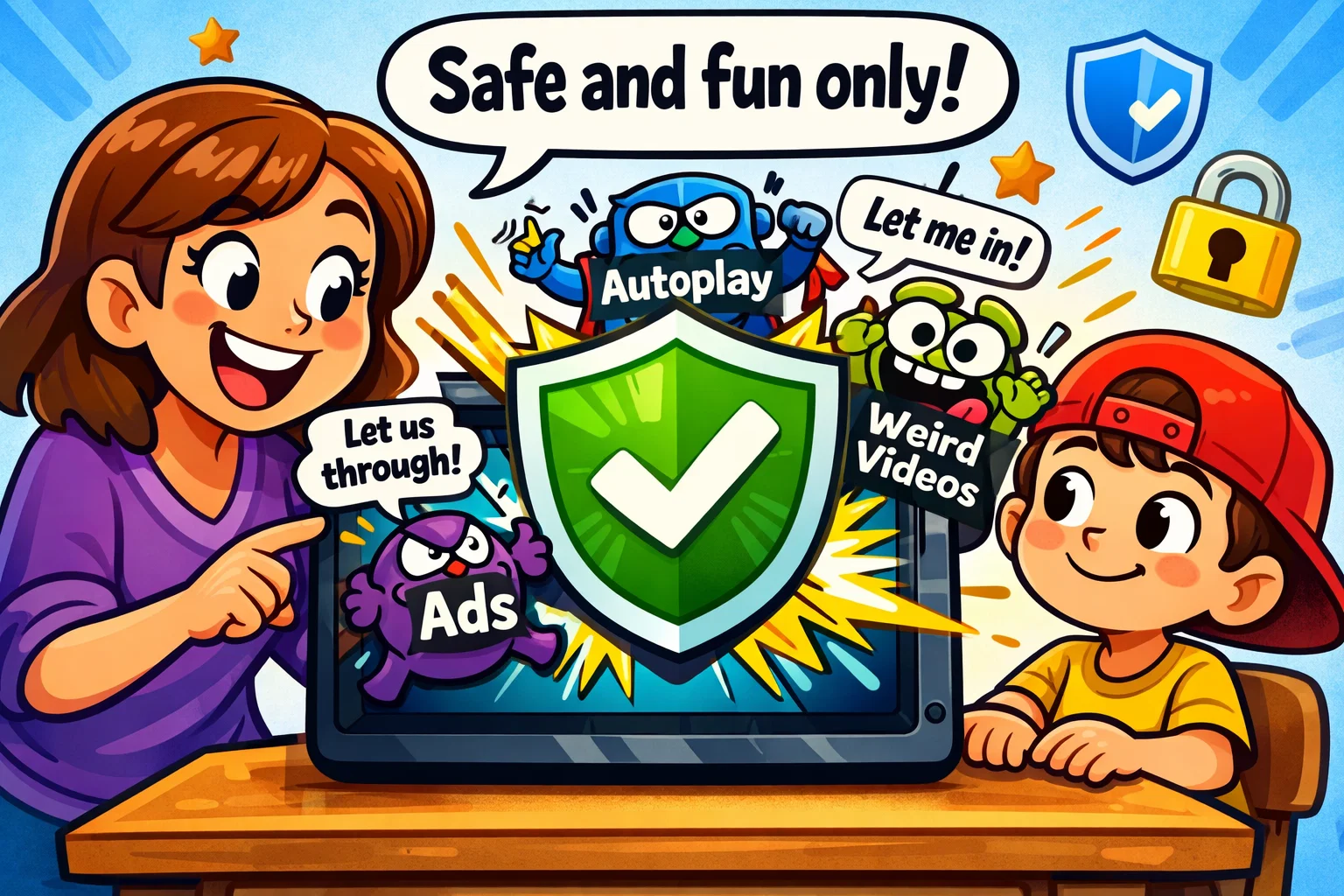 Safe YouTube channels for 7 year olds protected by parental controls on tablet.
