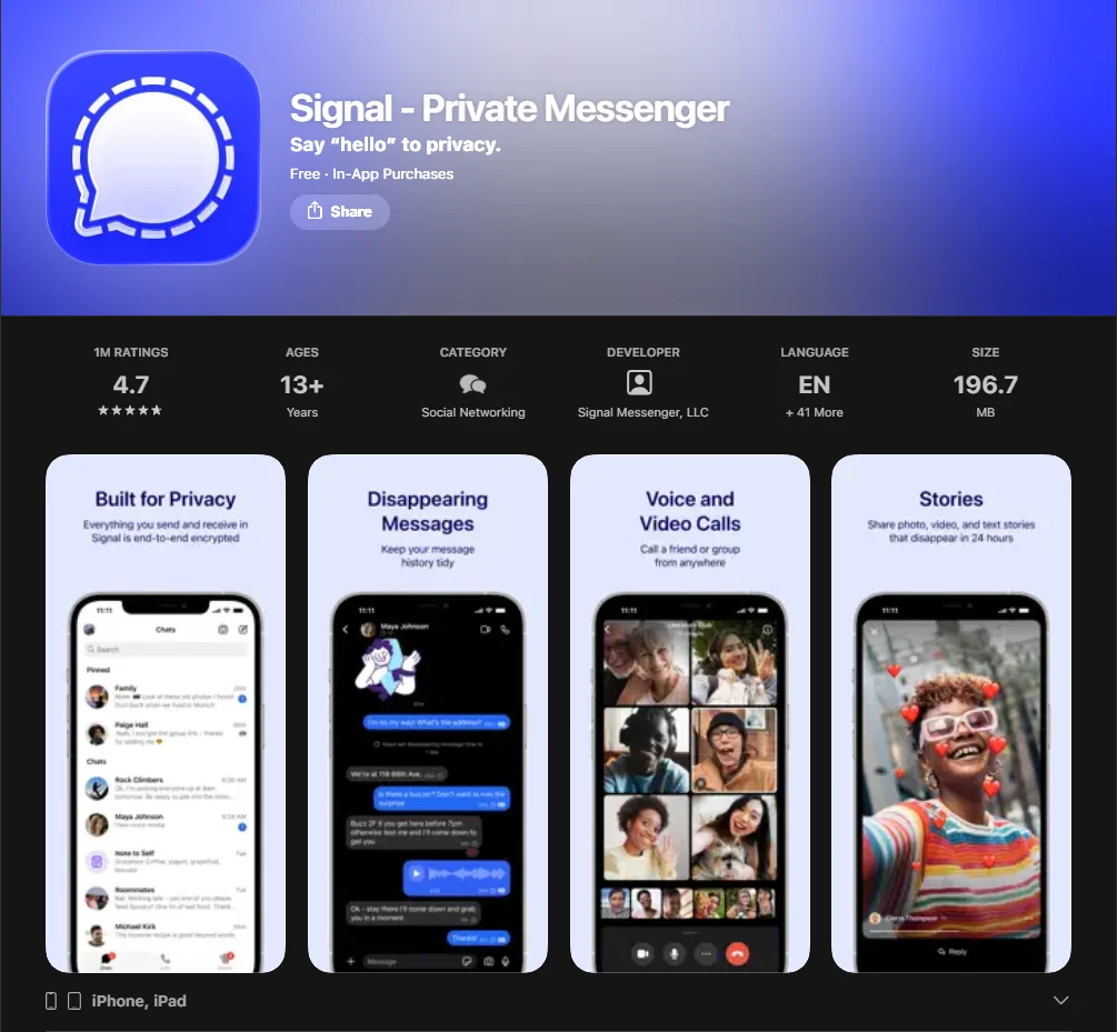 Screenshot of Signal
