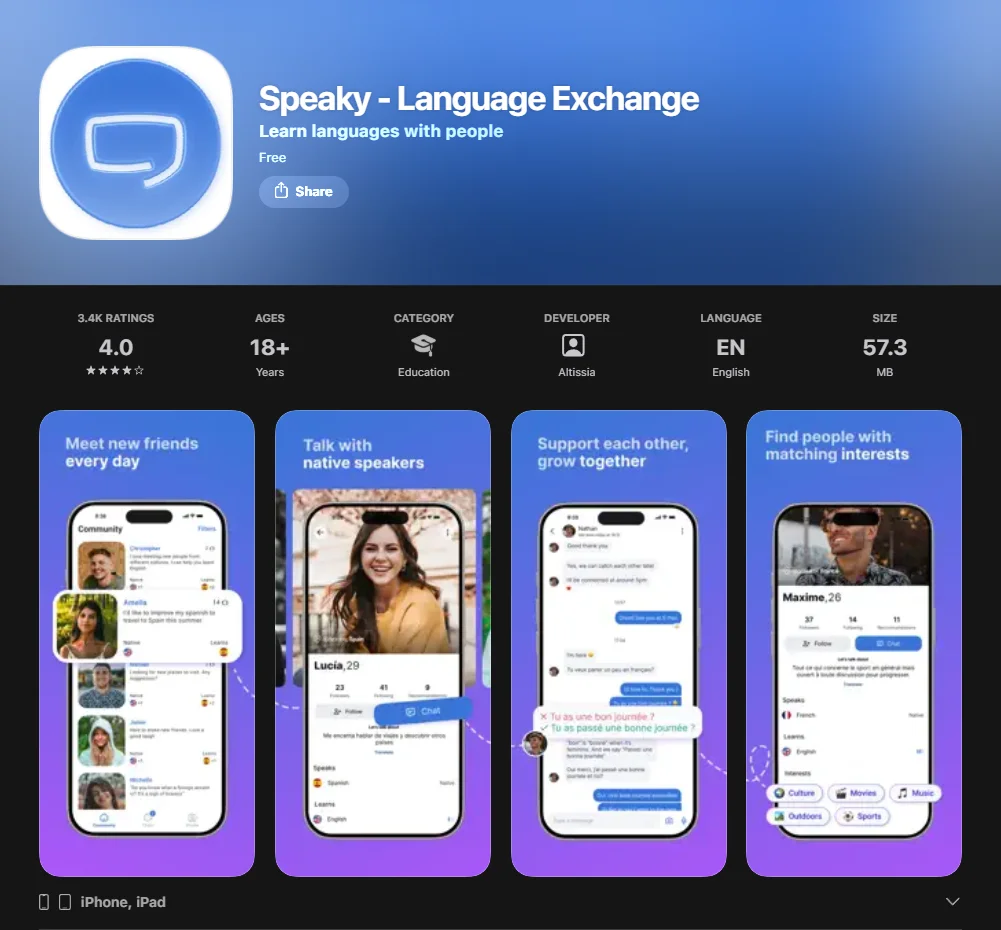 Screenshot of Speaky App.
