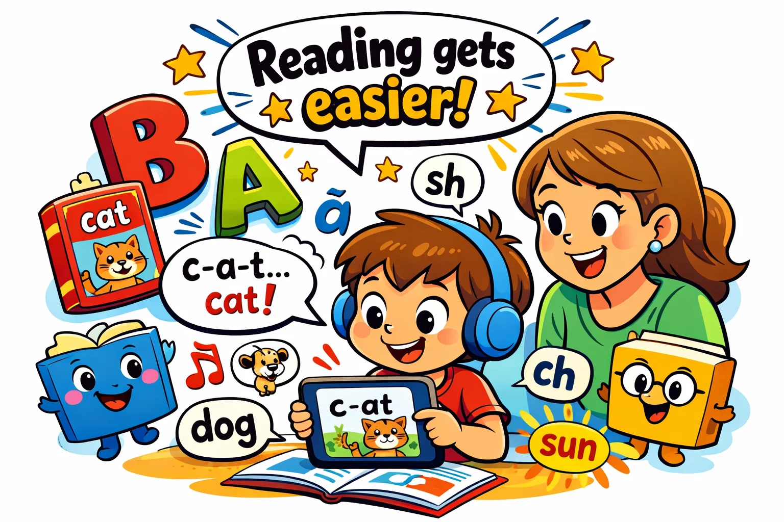 Starfall good for reading image with child practicing phonics and early reading.
