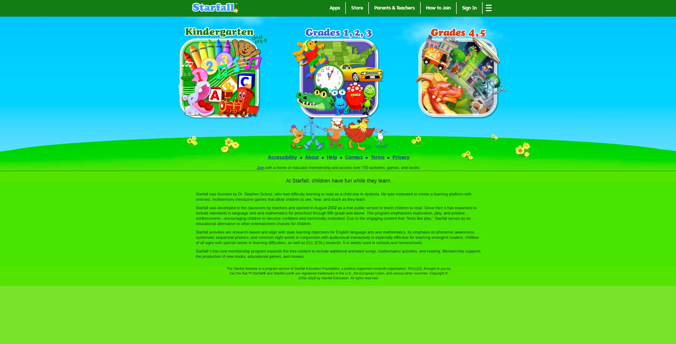 Starfall Web Screenshot. 
