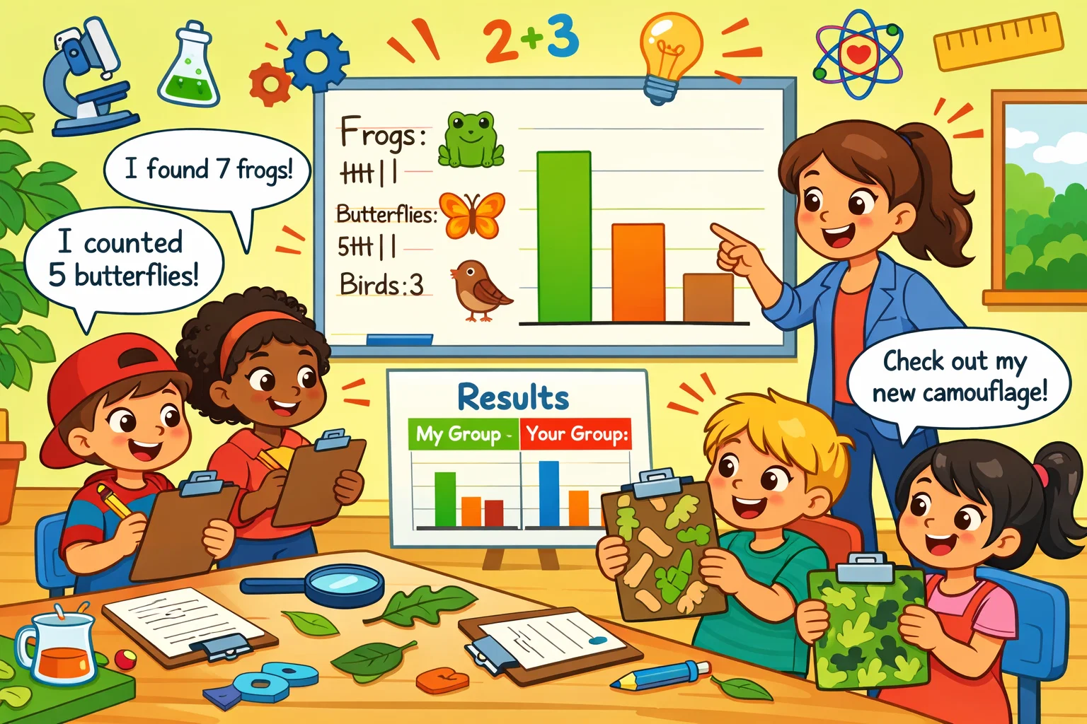 STEM camouflage experiment kids combining science math and observation skills.