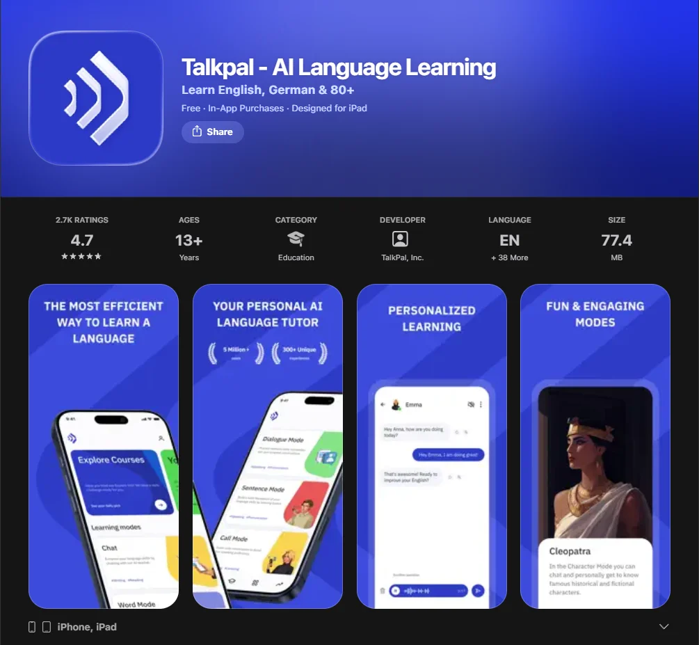 Screenshot of Talkpal
