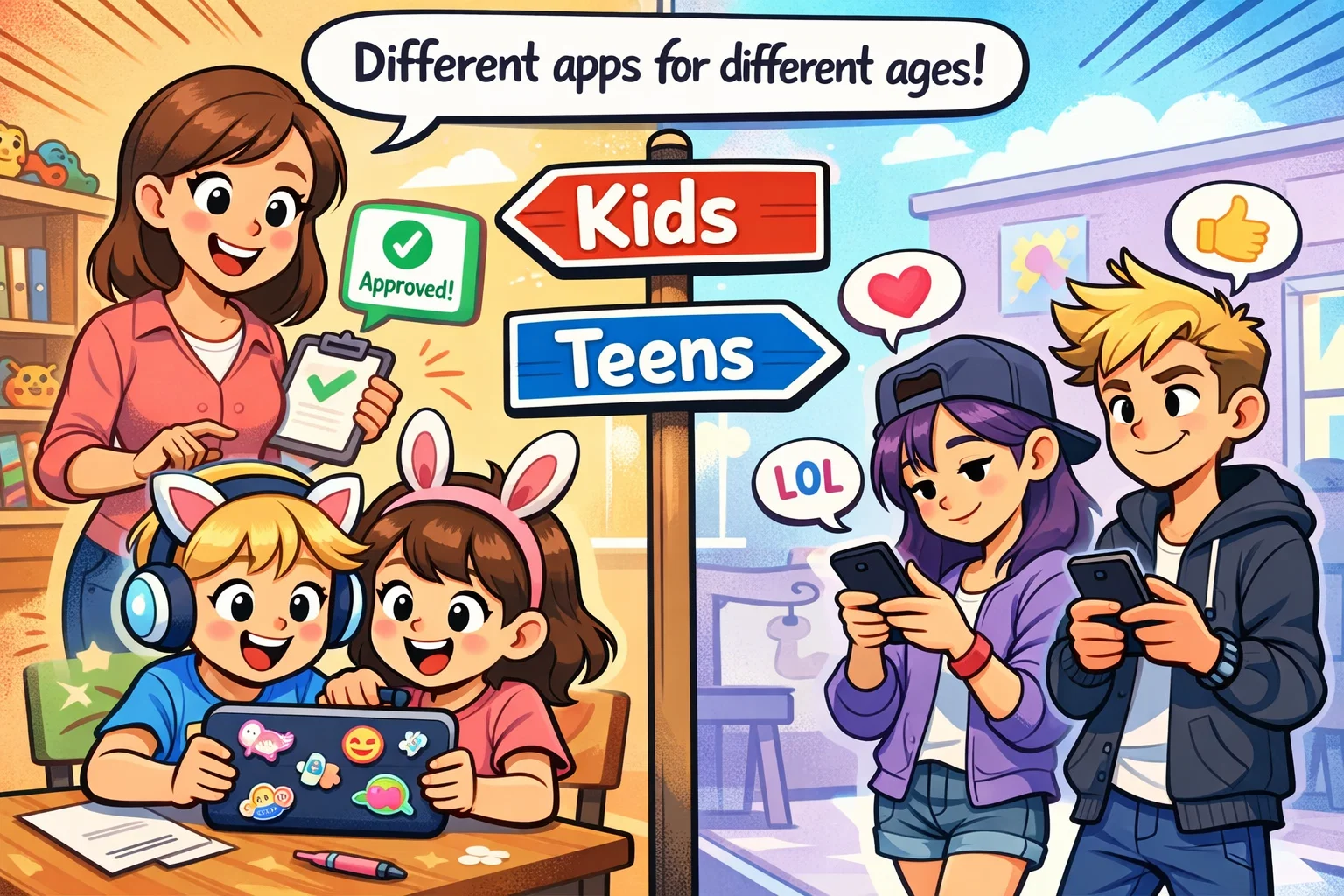 Messenger Kids vs iMessage target audience age comparison for kids and teens.
