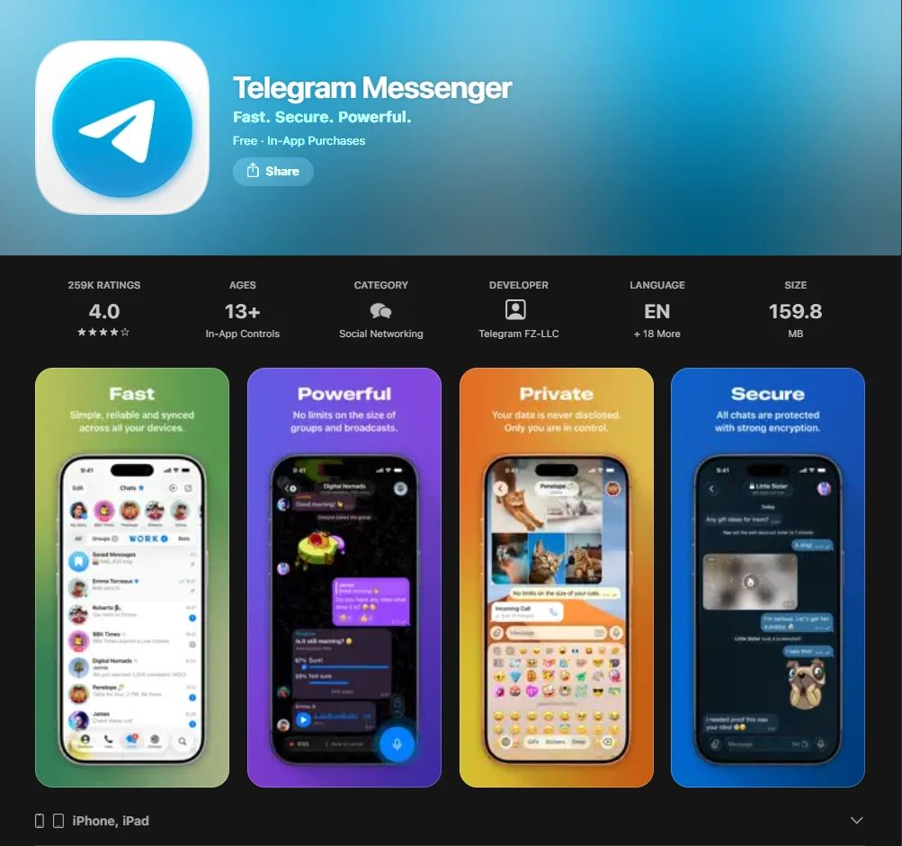 Screenshot of Telegram