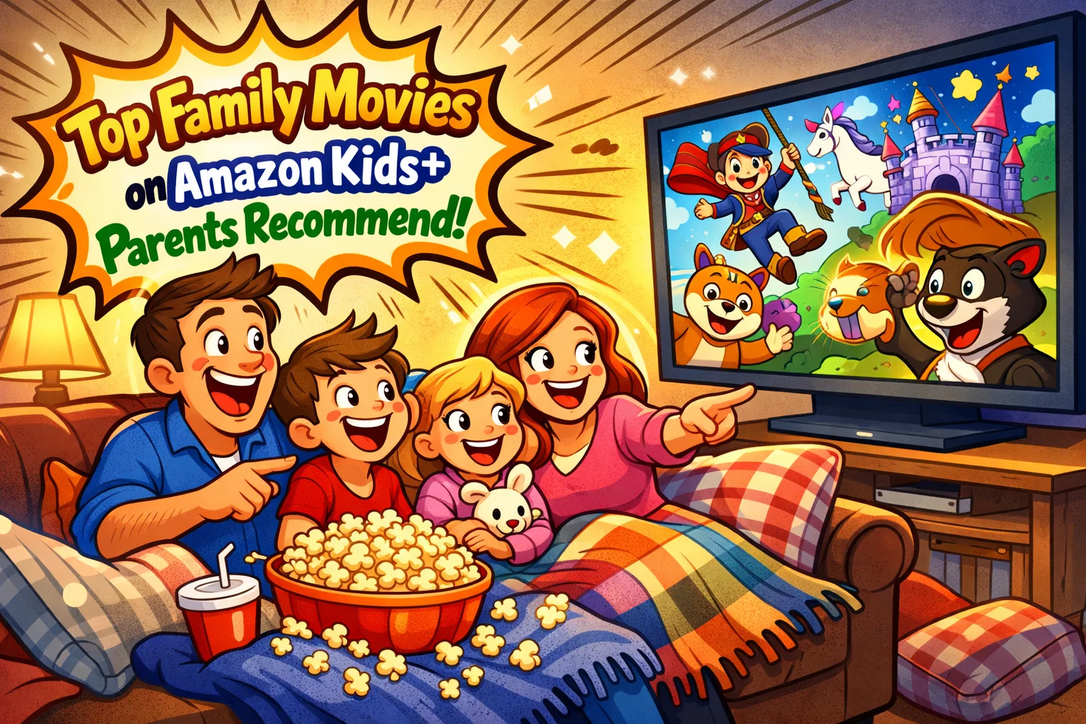 Top family movies on Amazon Kids+ parents recommend for cozy family movie night.