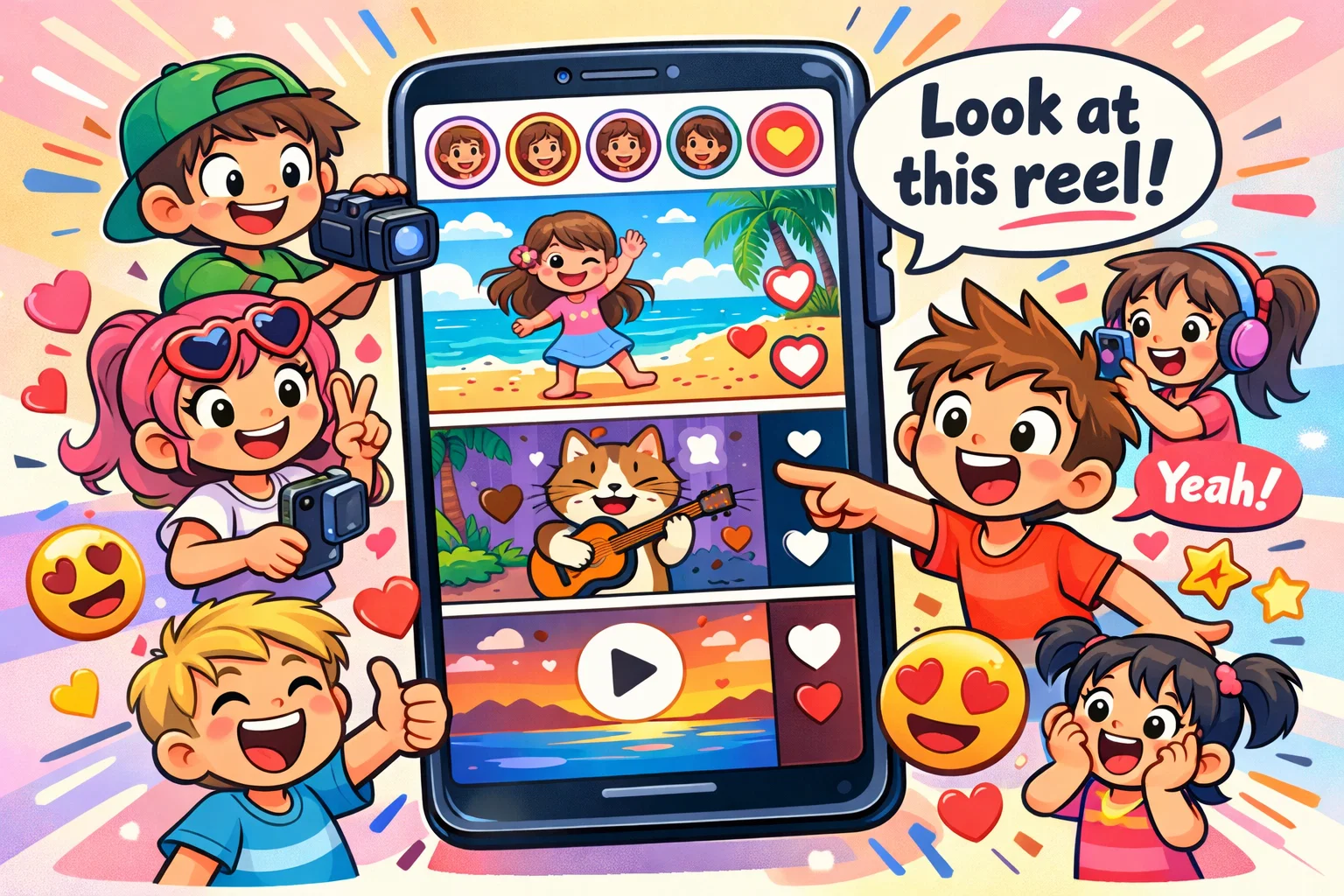  What is Instagram for kids interface with feed stories and reels preview.
