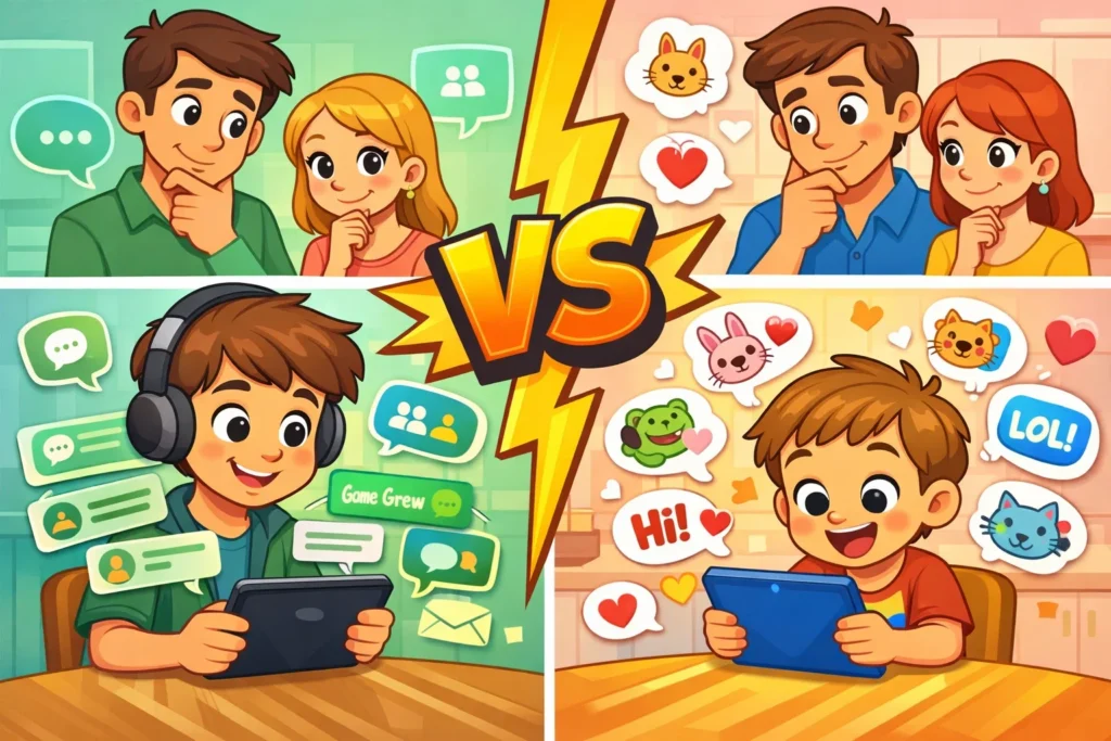WhatsApp vs Messenger Kids comparison for children using messaging apps at home.