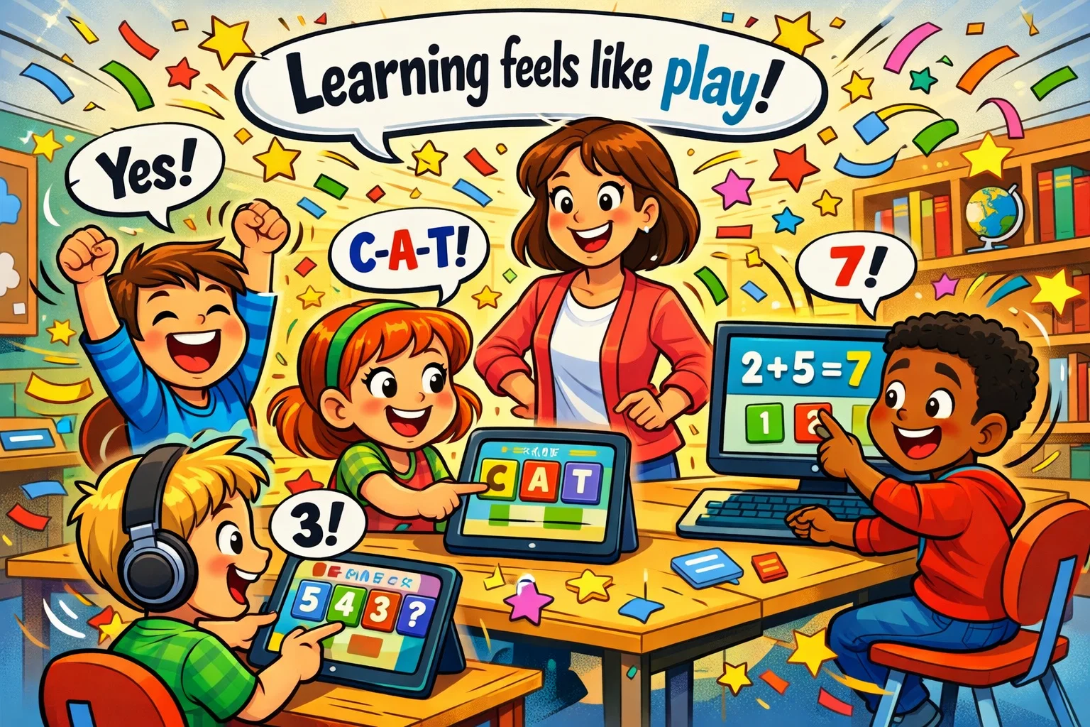 Why Abcya is good for kids image with children enjoying educational games.
