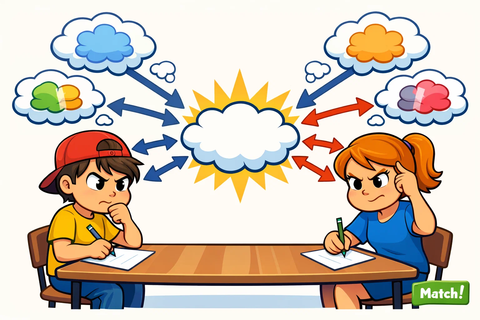 Word association game similar to Say The Same Thing with players writing answers.
