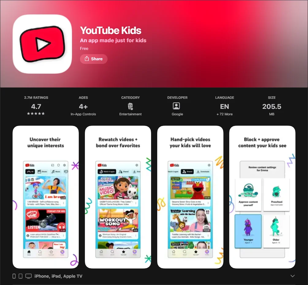  YouTube Kids app. 
