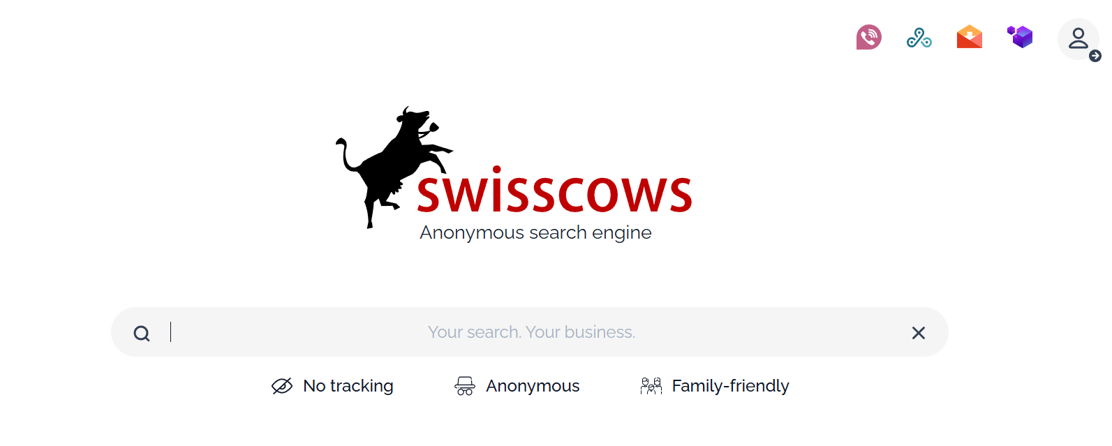 Swisscows private search engine homepage with safe and secure browsing features.
