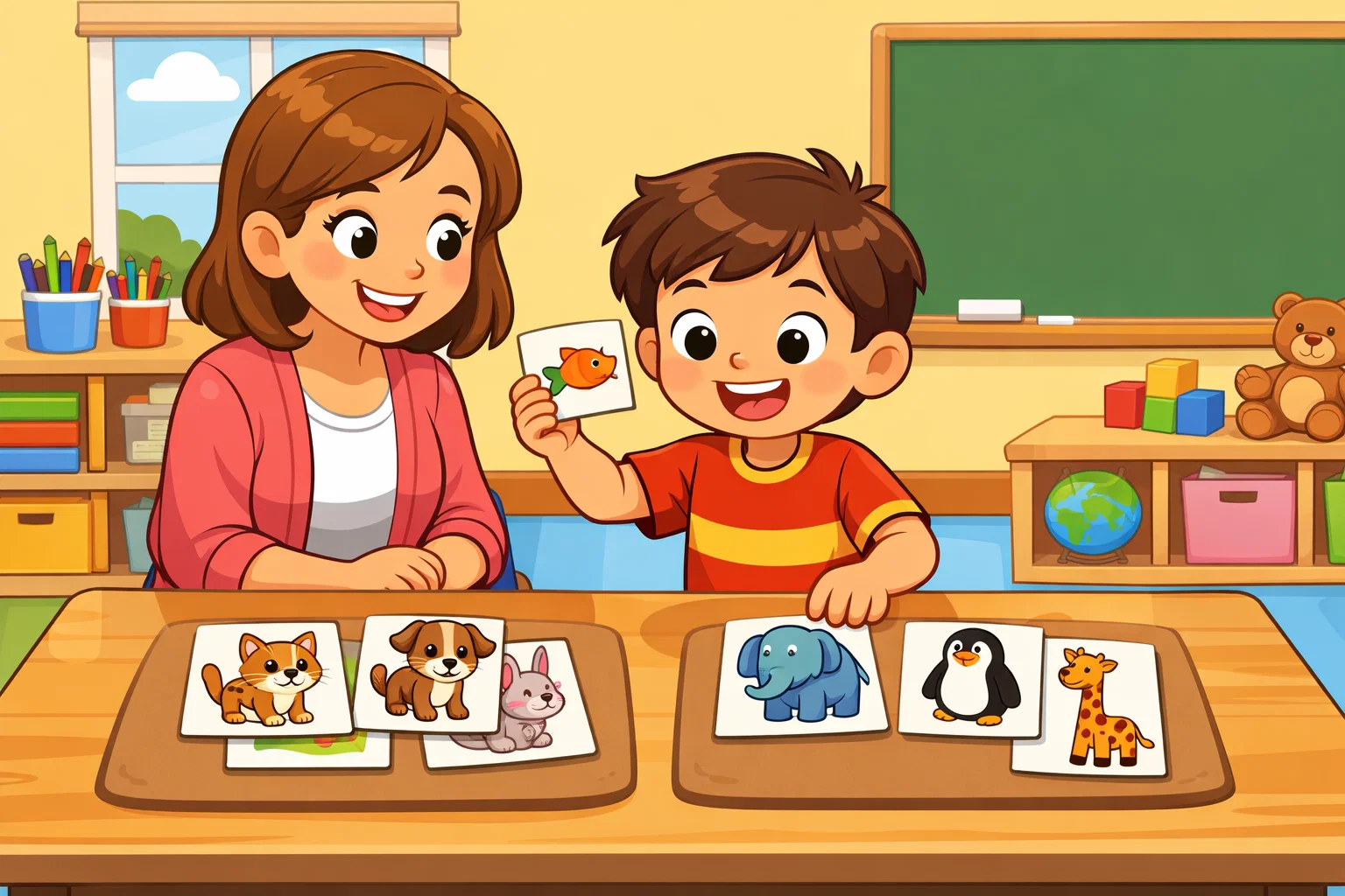 Animal sorting Letter A activity with picture cards and beginning sounds.
