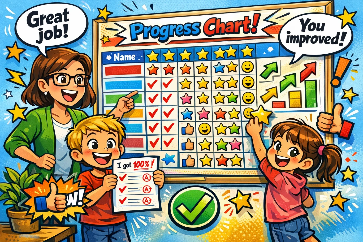 Assessing and tracking number sense progress with students using charts and rewards.
