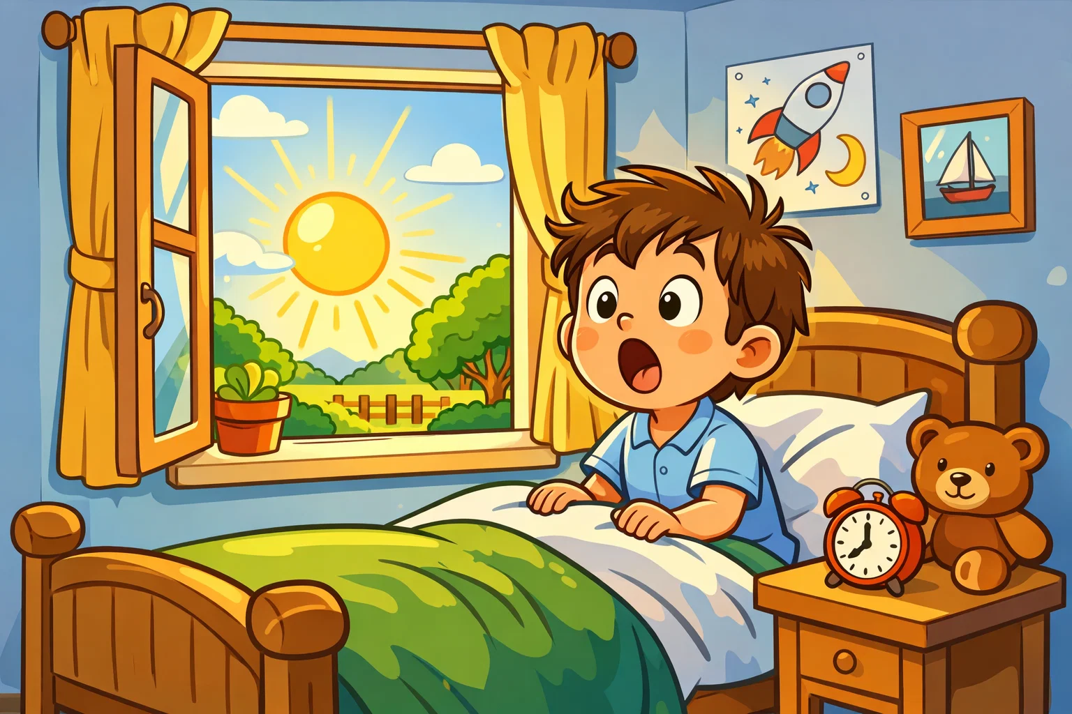 Bed in Summer by Robert Louis Stevenson with child by sunny window.