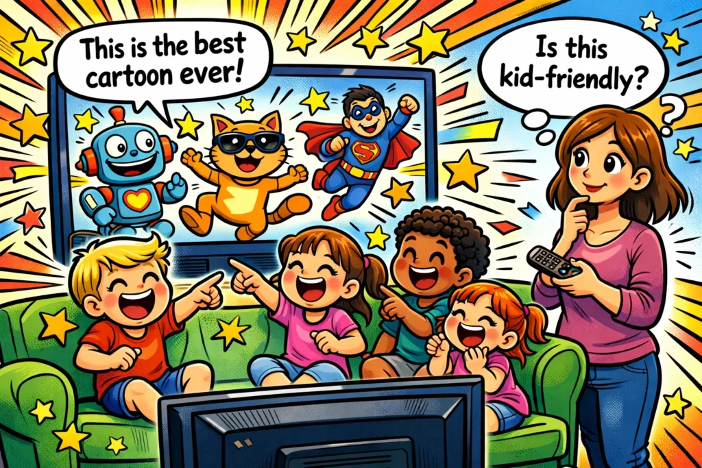 Best cartoons for kids parents guide showing children cartoons safely at home.