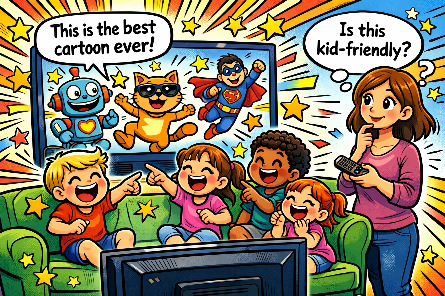 Best cartoons for kids parents guide showing children cartoons safely at home.