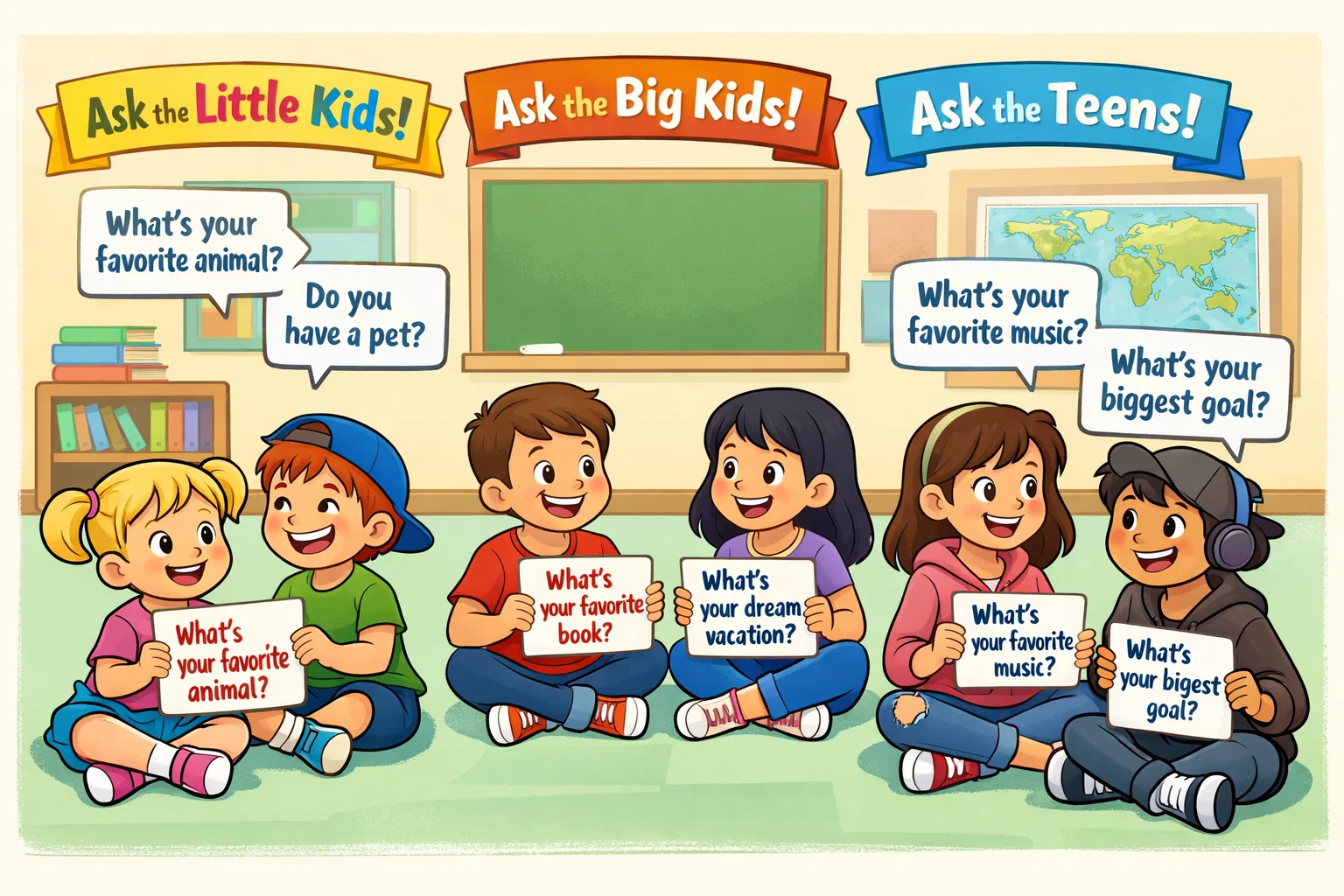  Best get to know you questions by age group for kids and teens.
