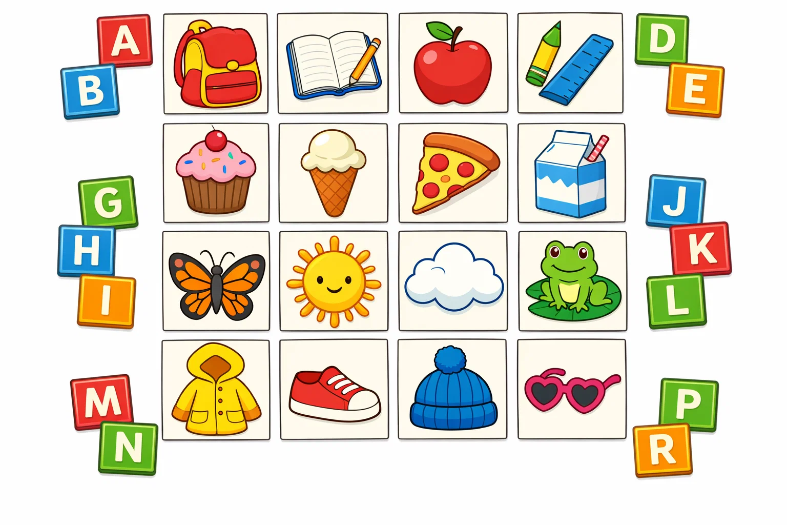 Compound words by topic and alphabet with simple picture cards for kids.
