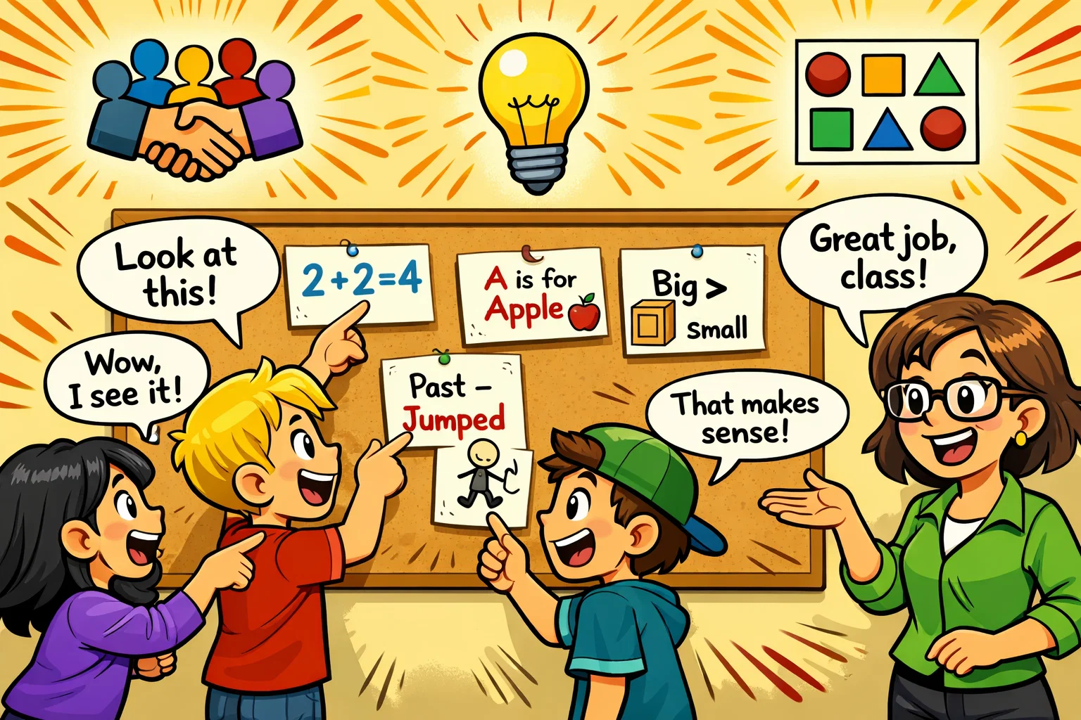 Core principles inductive approach with students observing and discussing patterns.
