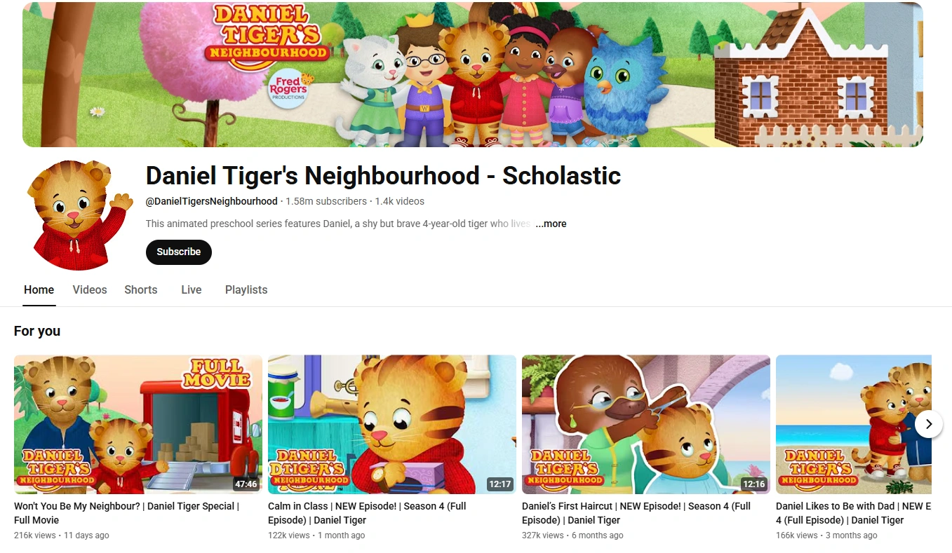 Daniel Tiger cartoon teaching emotional skills empathy and self control.
