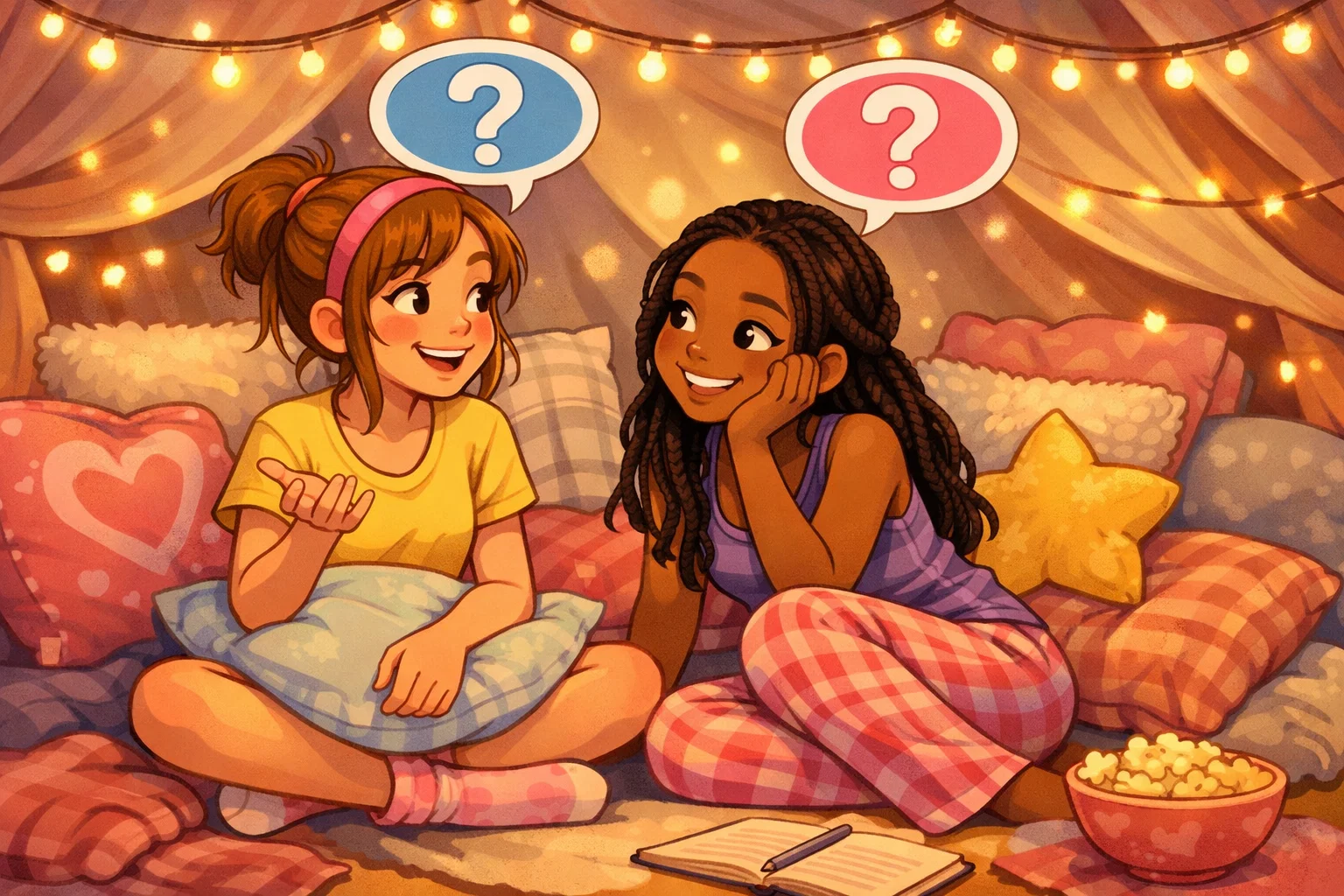 Deep truth questions friends teens asking honest questions at a sleepover.
