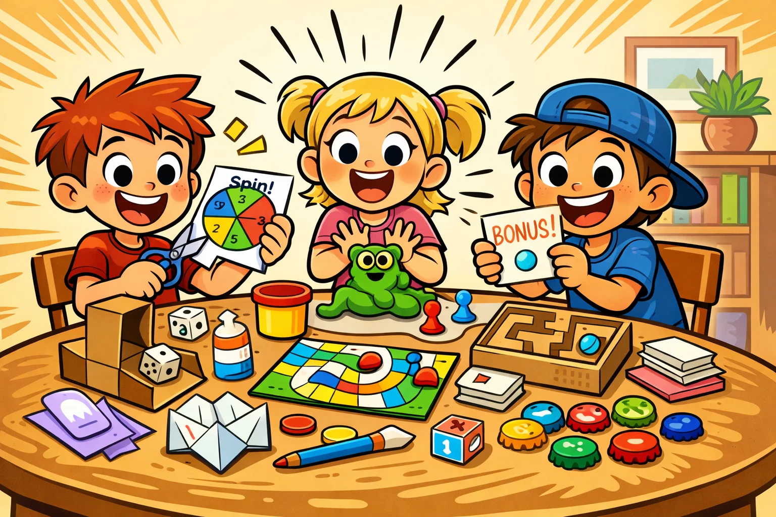 DIY indoor games for kids with crafts and homemade play activities.