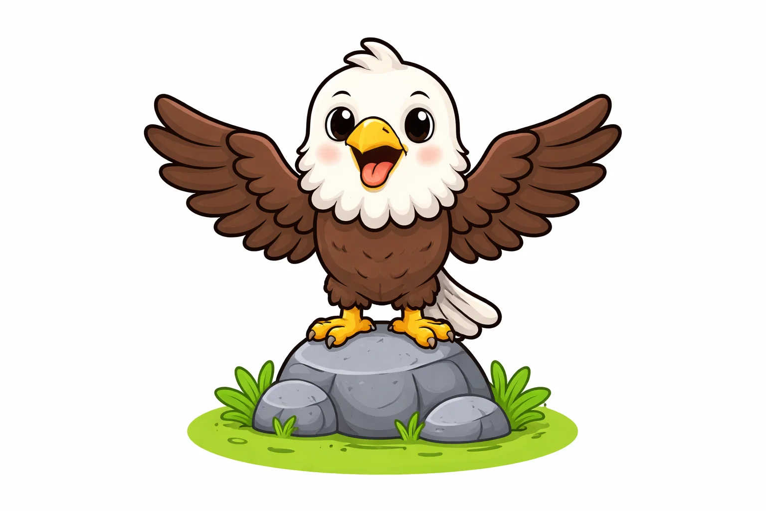 Eagle cartoon bird with open wings and strong beak.

