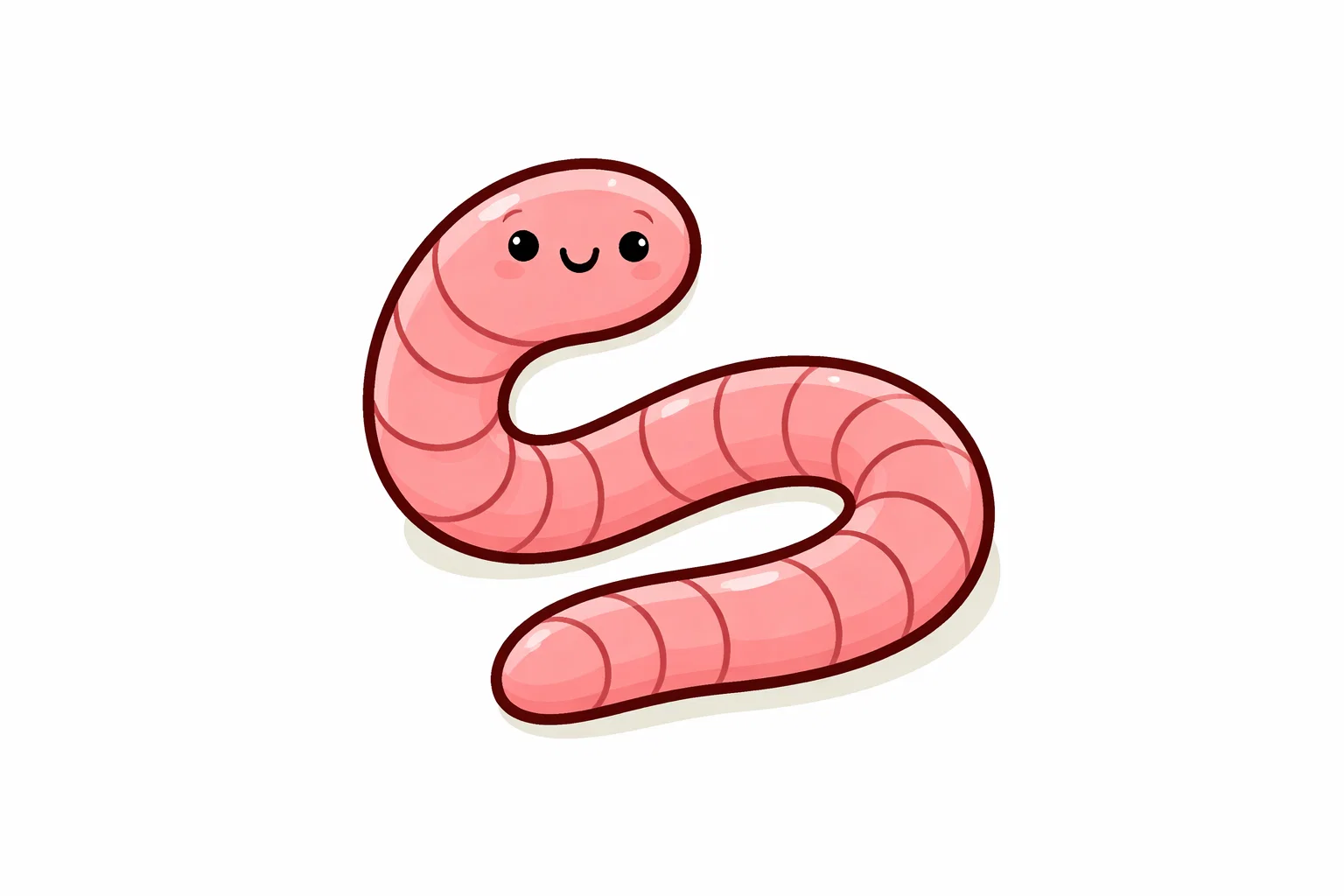 Earthworm cartoon animal curled into a simple shape.
