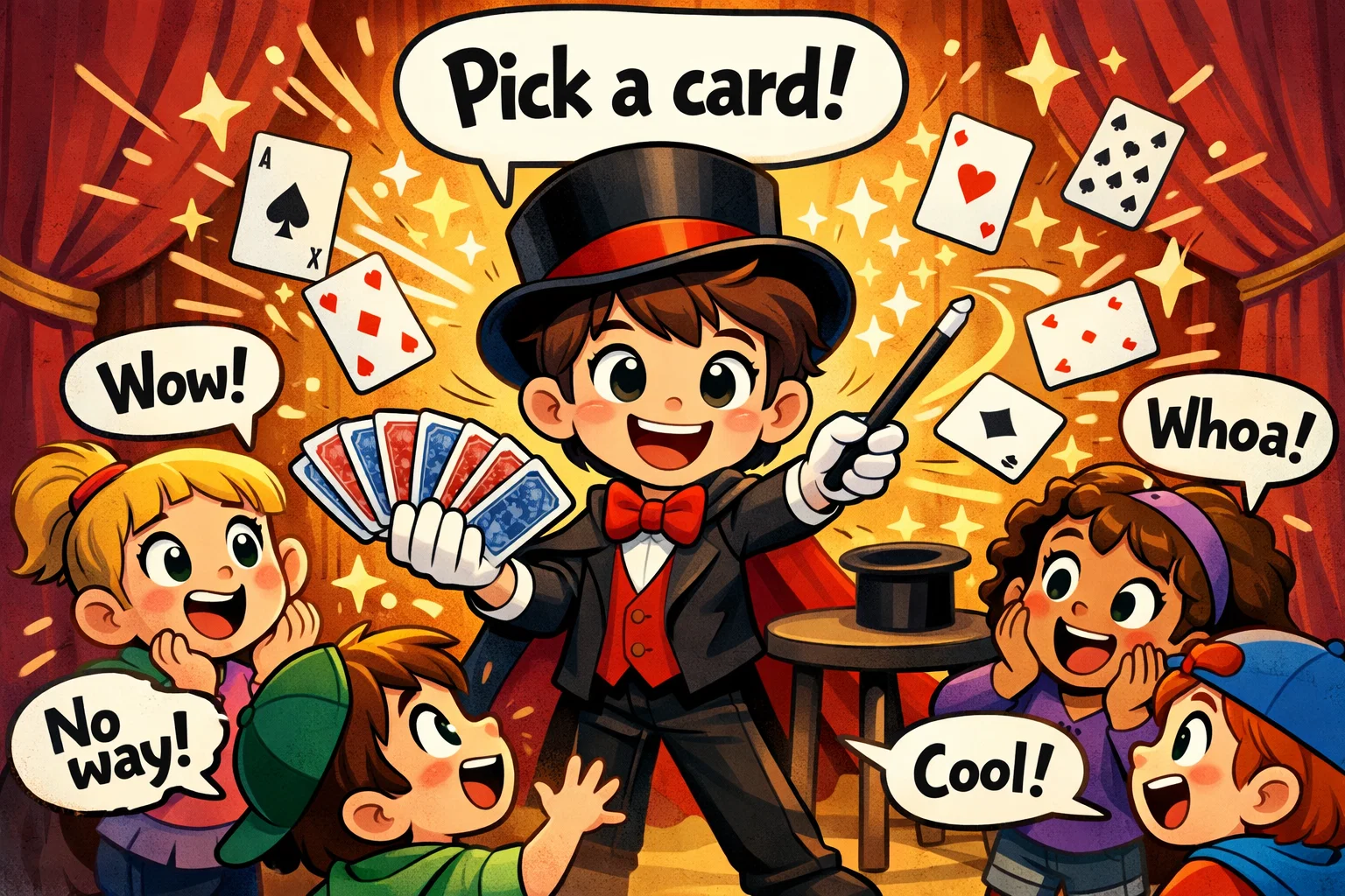 Easy card magic tricks kids with child performing tricks and cards. 