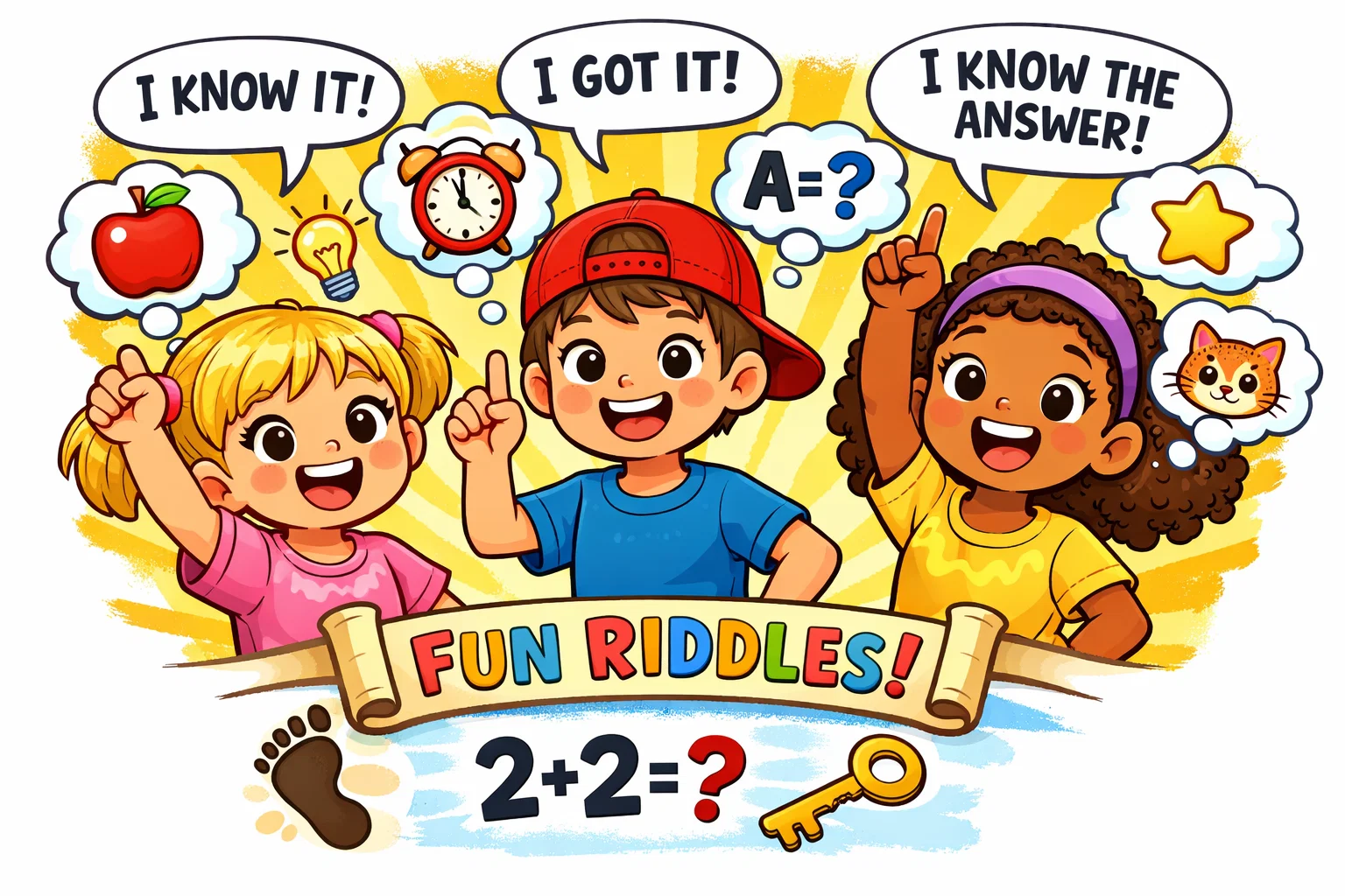 Easy What Am I riddles with answers for kids solving simple clues together.