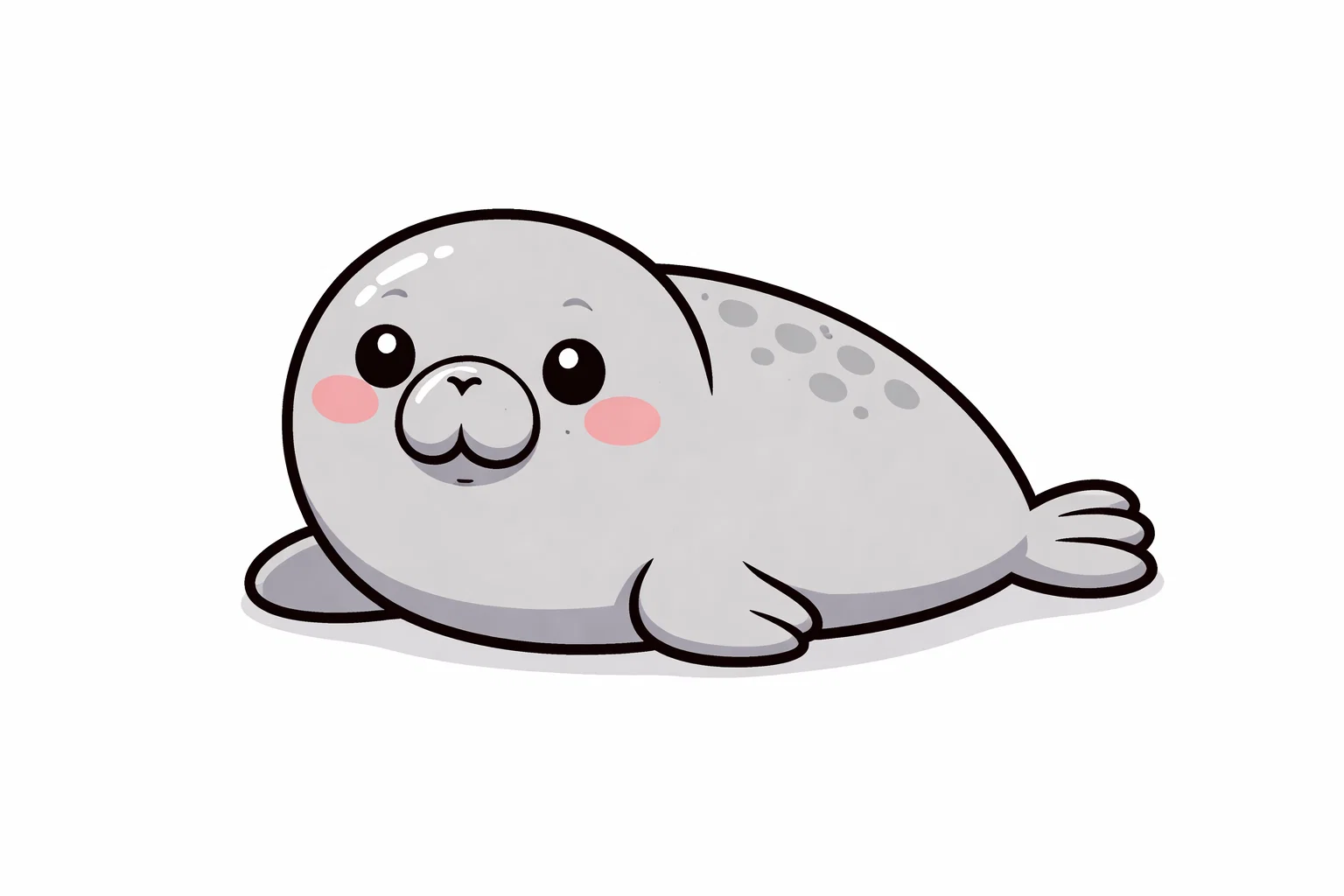 Elephant seal cartoon with round body and short nose.

