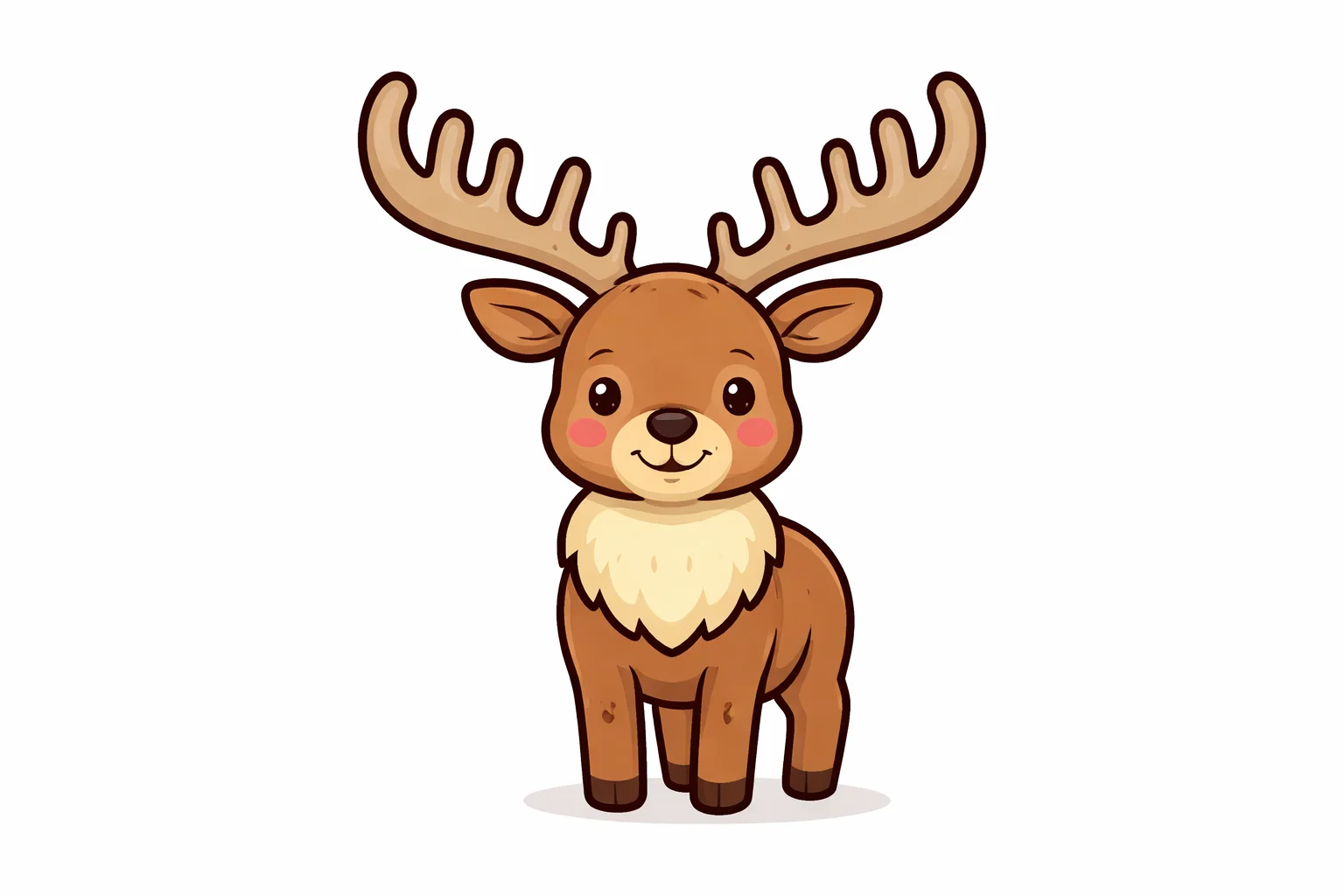 Elk cartoon animal with large antlers standing calmly.
