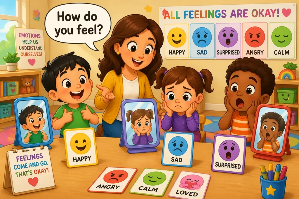 Emotions activities preschoolers social emotional skills with kids expressing feelings.