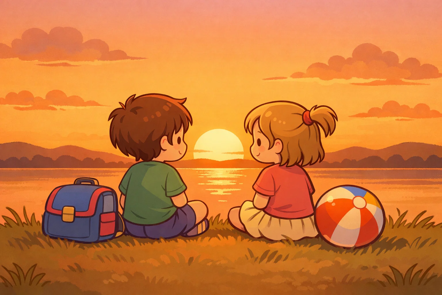 End of summer quotes kids image with children watching sunset.
