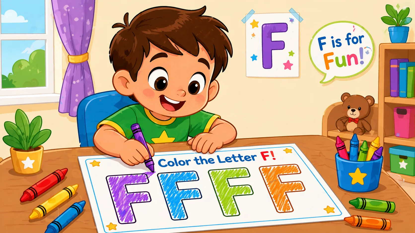 Find and color letter F worksheet activity for kids.