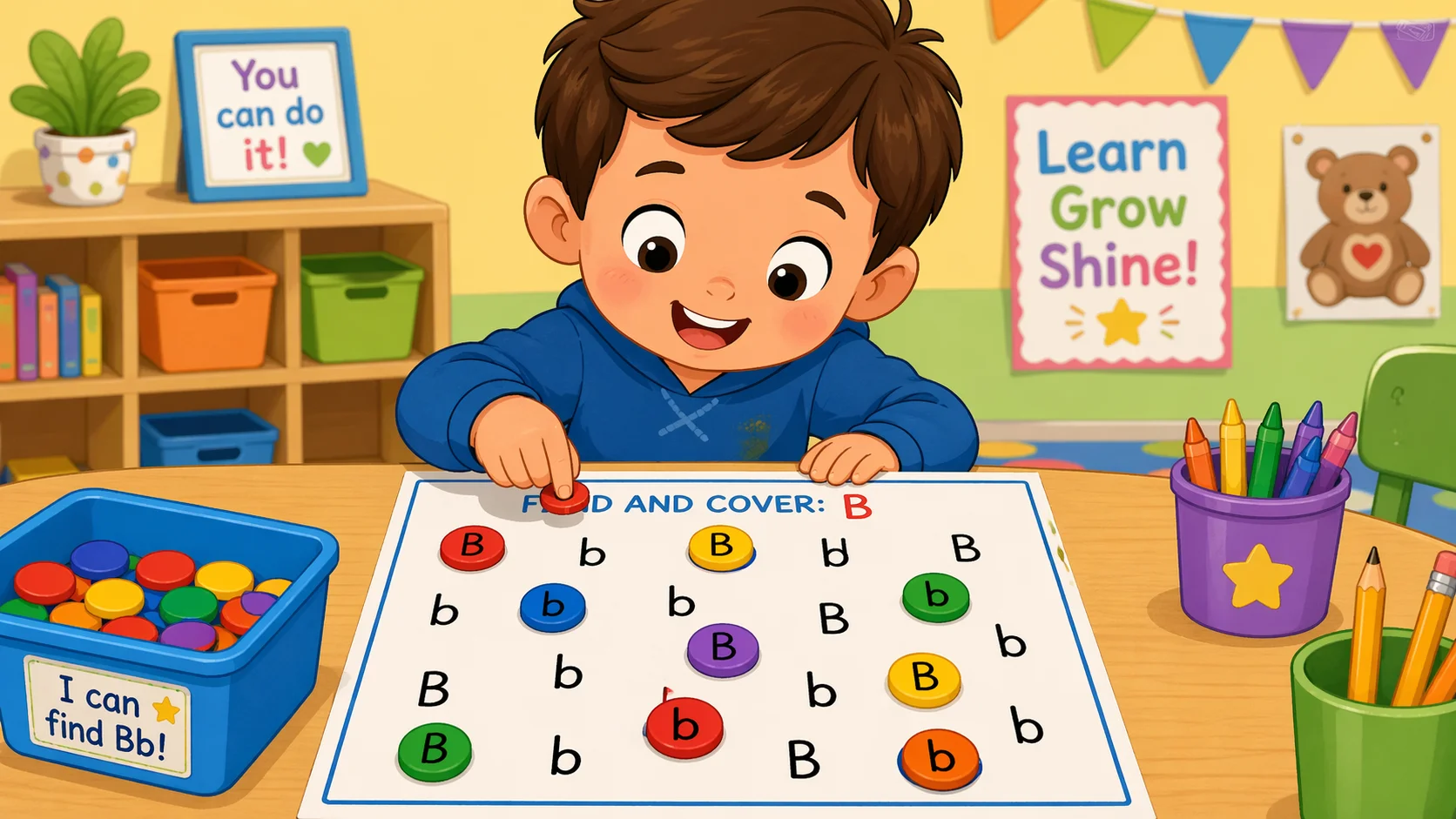 Find and cover letter B worksheet activity for preschool kids.