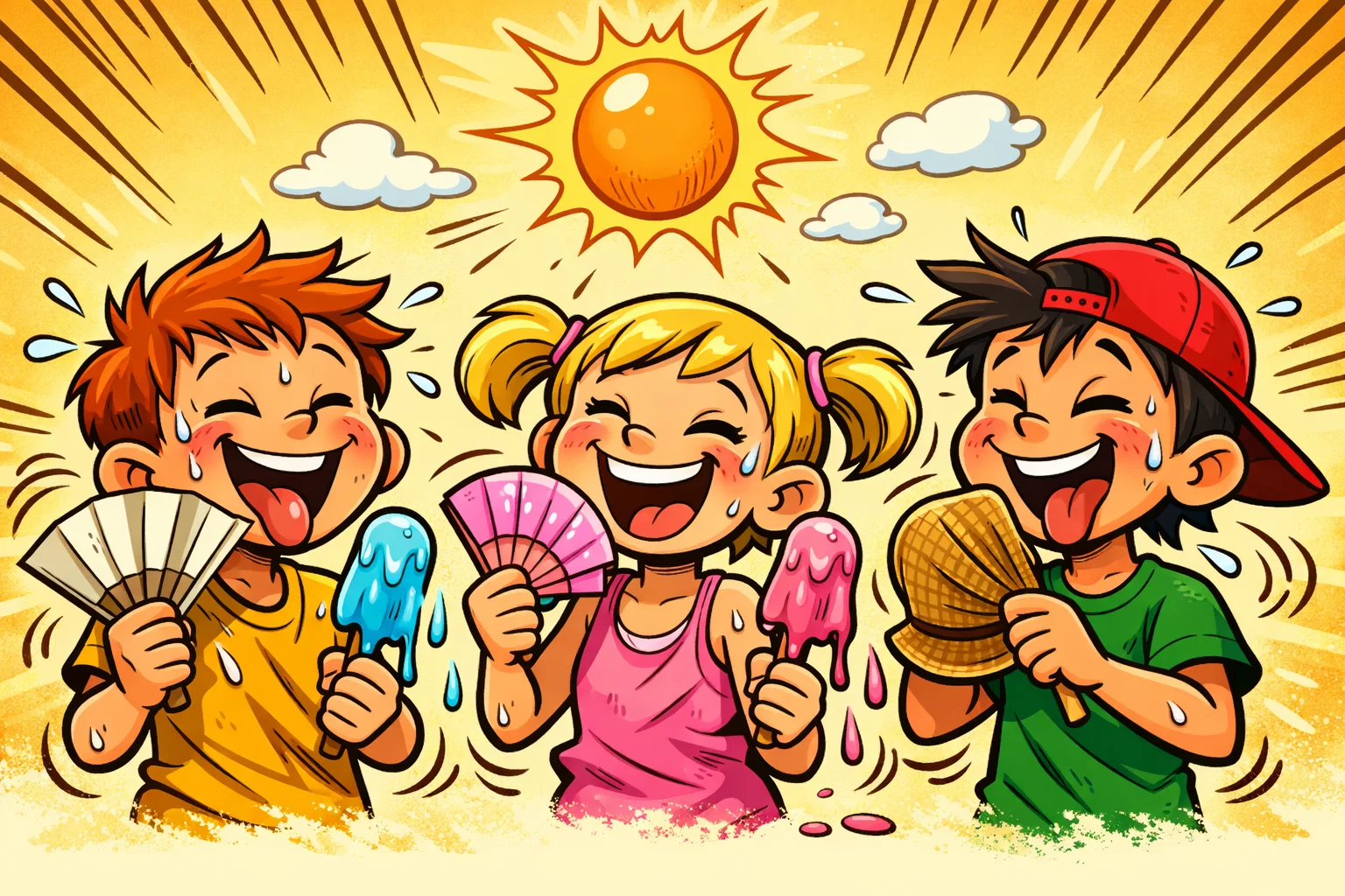  Funny summer quotes kids image with laughing children and popsicles.
