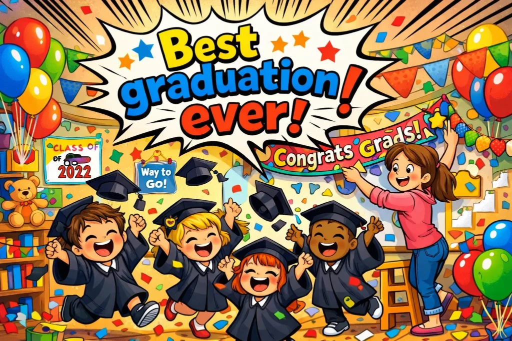Preschool graduation decoration ideas 2026 with colorful themes and fun classroom setup.