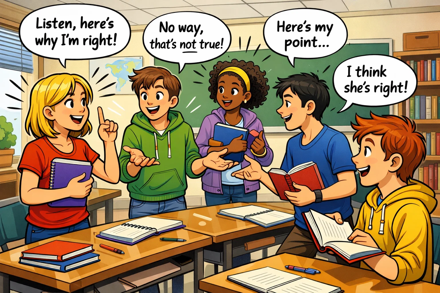 High schoolers debate prompts in classroom discussion for grades 9 to 12.