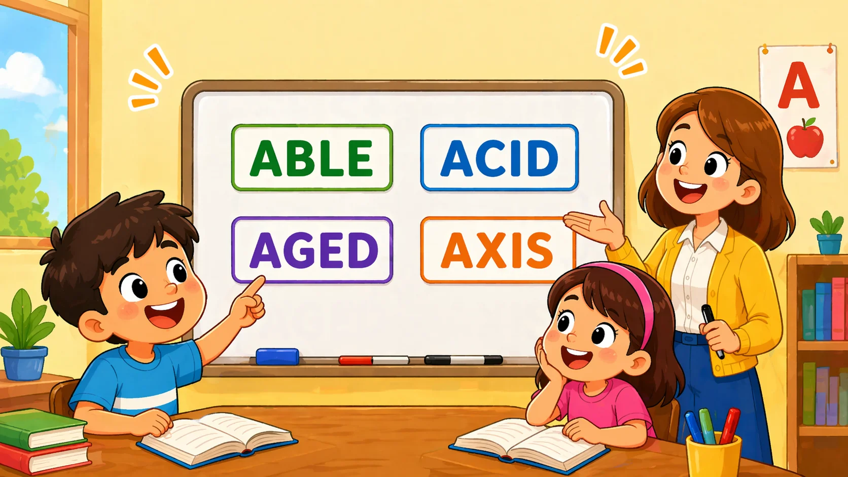 How many 4 letter words start with A counting activity in classroom.