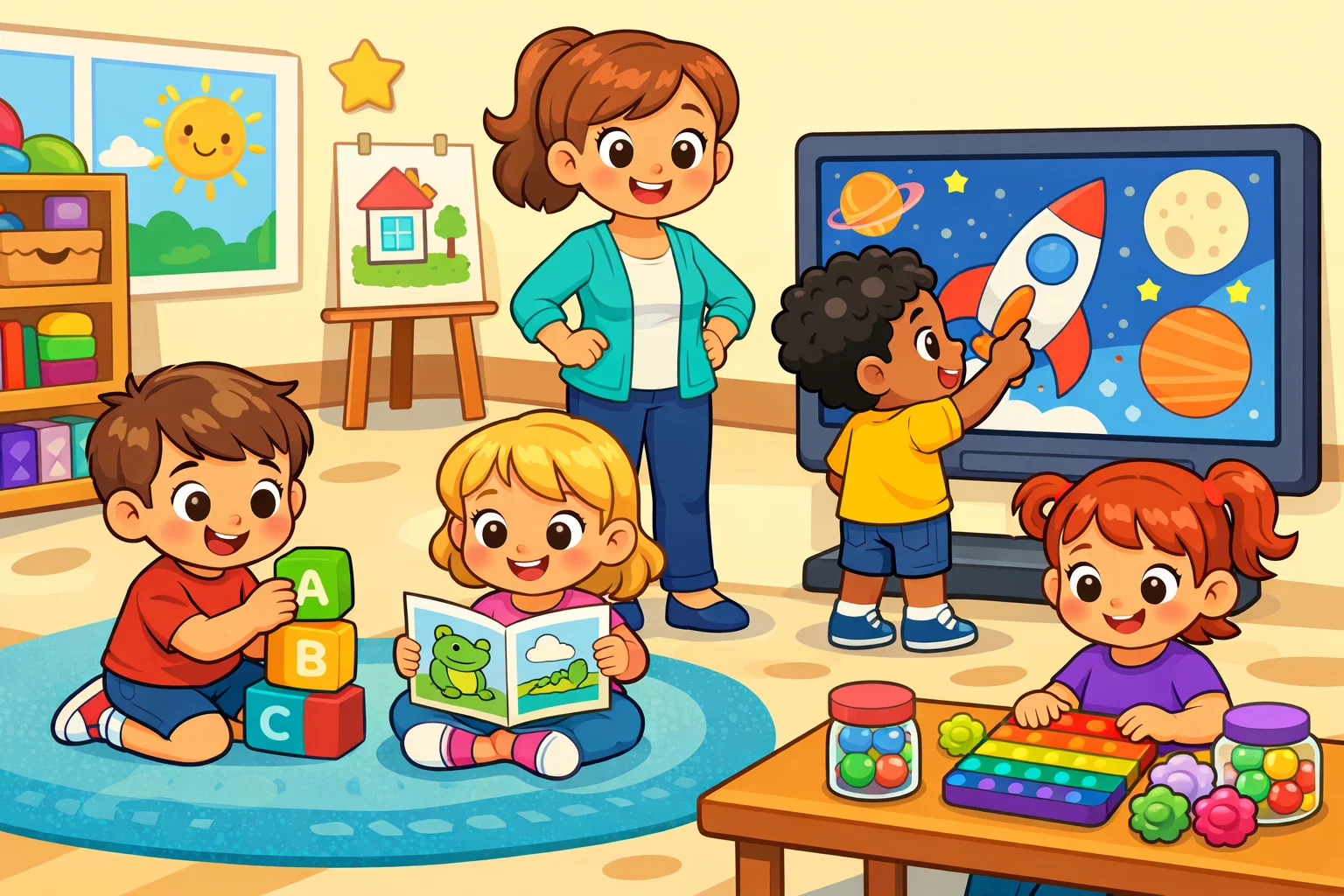 Importance of modern teaching aids for preschoolers in a nursery classroom.