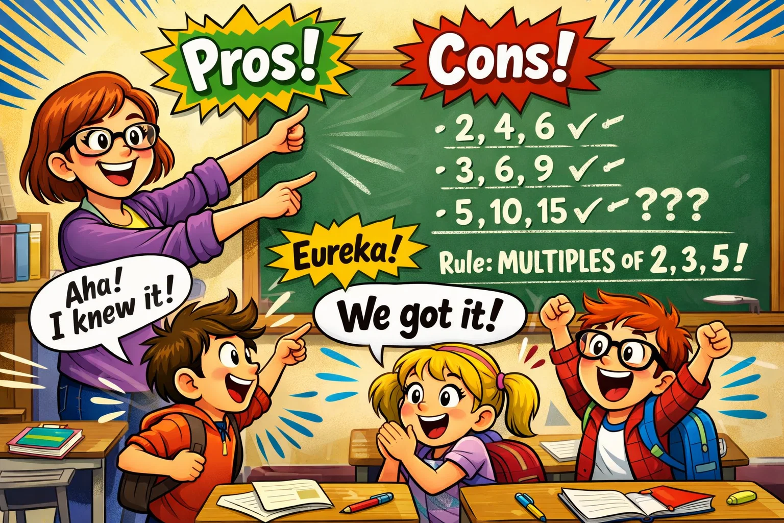 Inductive method teaching pros and cons in a classroom scene.