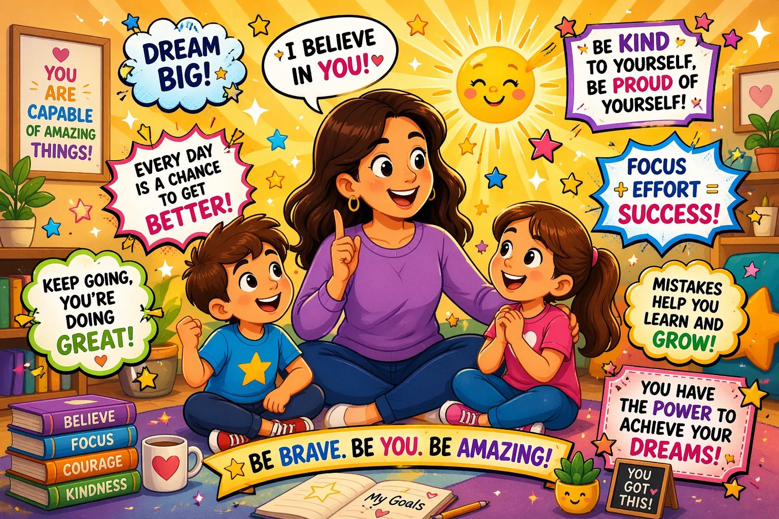 Inspirational mom quotes kids encouraging moment with mom motivating children and positive atmosphere. 