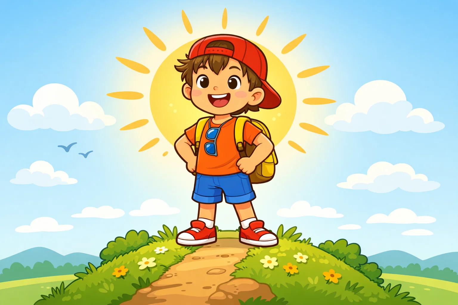 Inspirational summer quotes kids image with confident child in sunshine.
